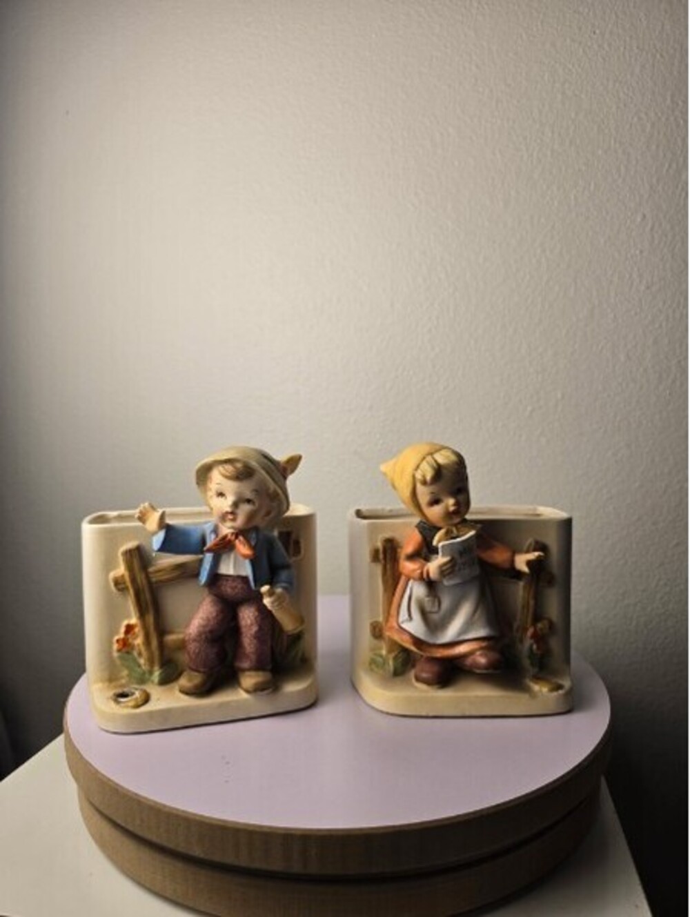 Vintage Ceramic Boy and Girl Figurine Bookends